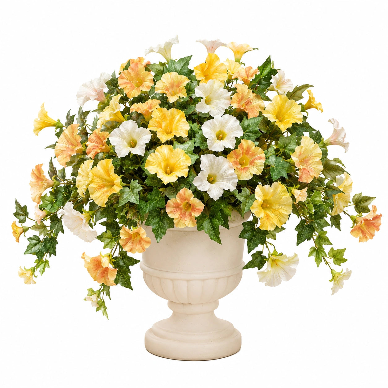 Arrangement de pétunias artificiels en pot décoratif multicolore