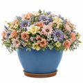 Arrangement Floral Artificiel en Pot Bleu avec Fleurs Multicolores