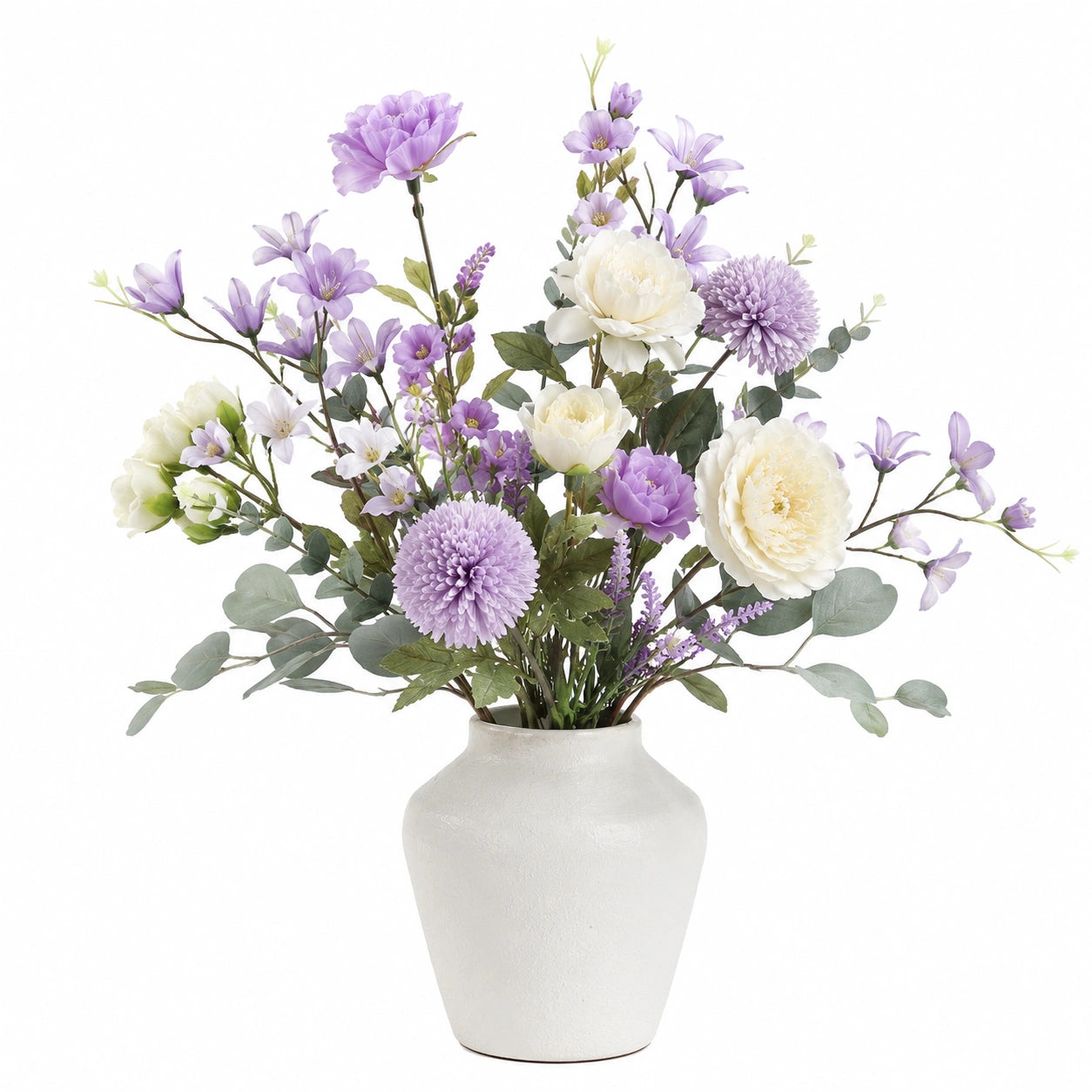 Bouquet de Fleurs Artificielles Violet et Blanc avec Vase