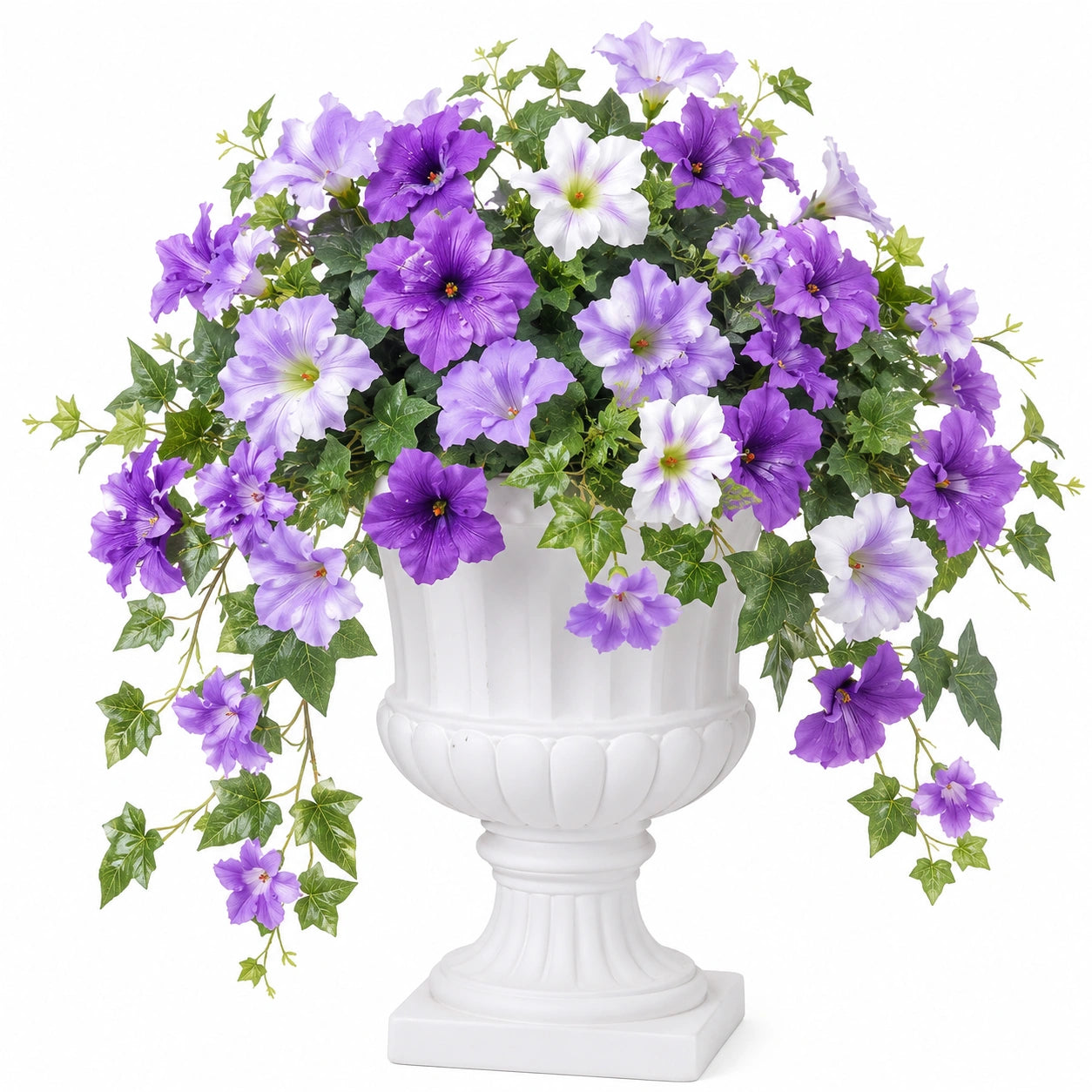 Composition Florale Artificielle en Urne Violet et Blanc