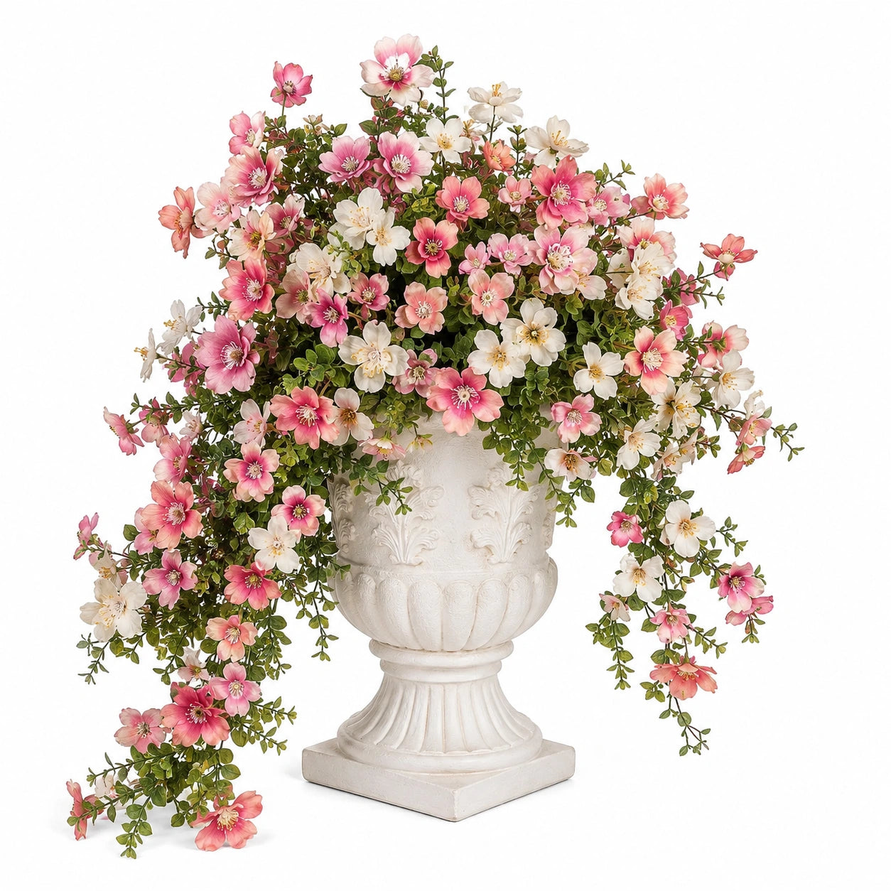 Arrangement floral décoratif en pot rose et blanc