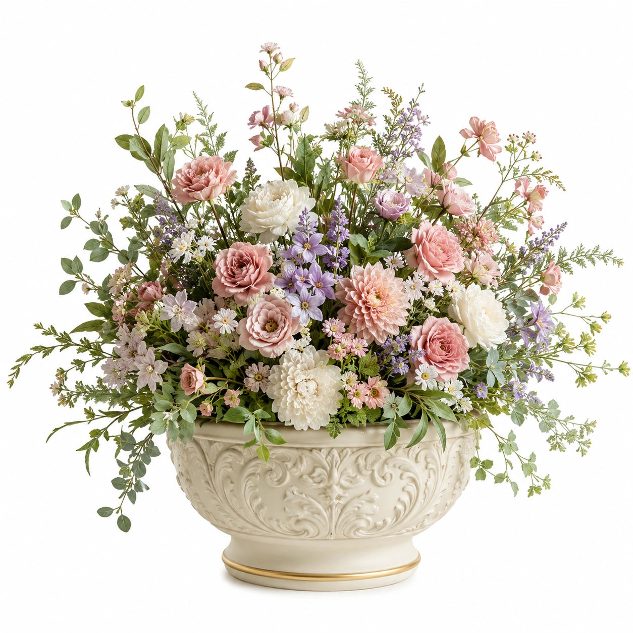 Composition florale artificielle élégante couleur pastel avec vase