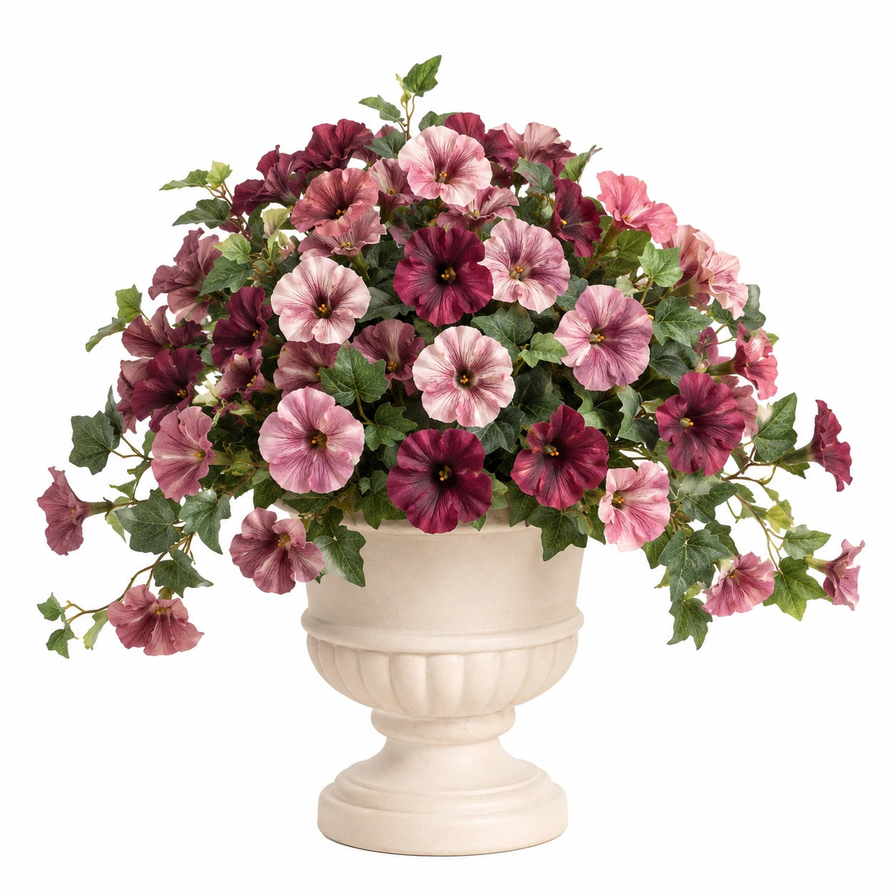 Arrangement Floral Artificiel en Pot avec Fleurs Roses et Bordeaux