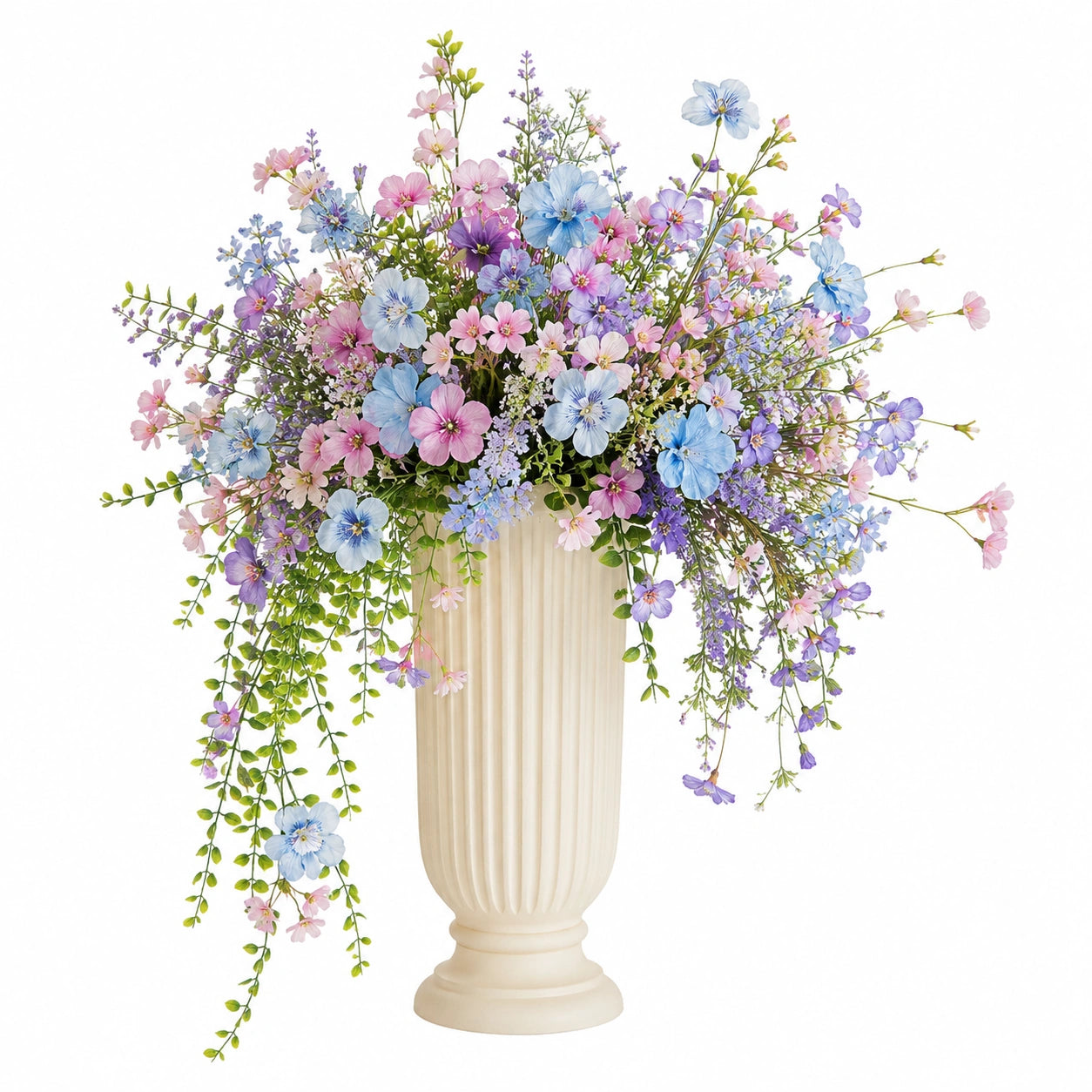 Arrangement Floral Pastel avec Vase Crème