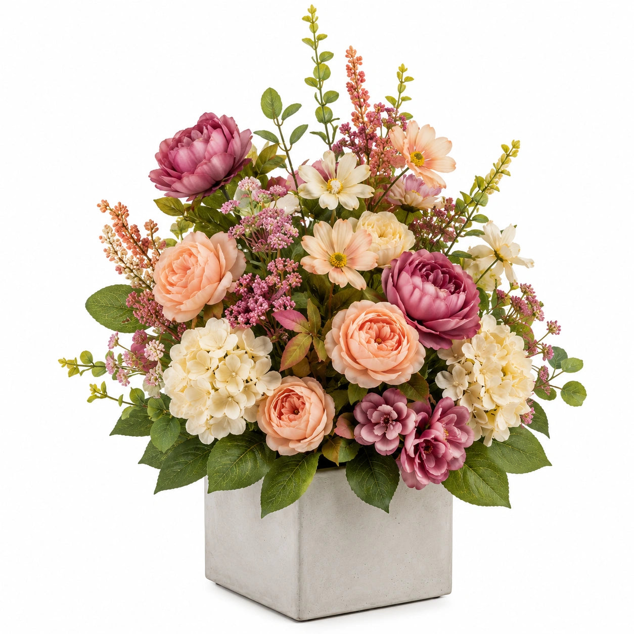 Arrangement Floral Artificiel avec Vase Carré Multicolore