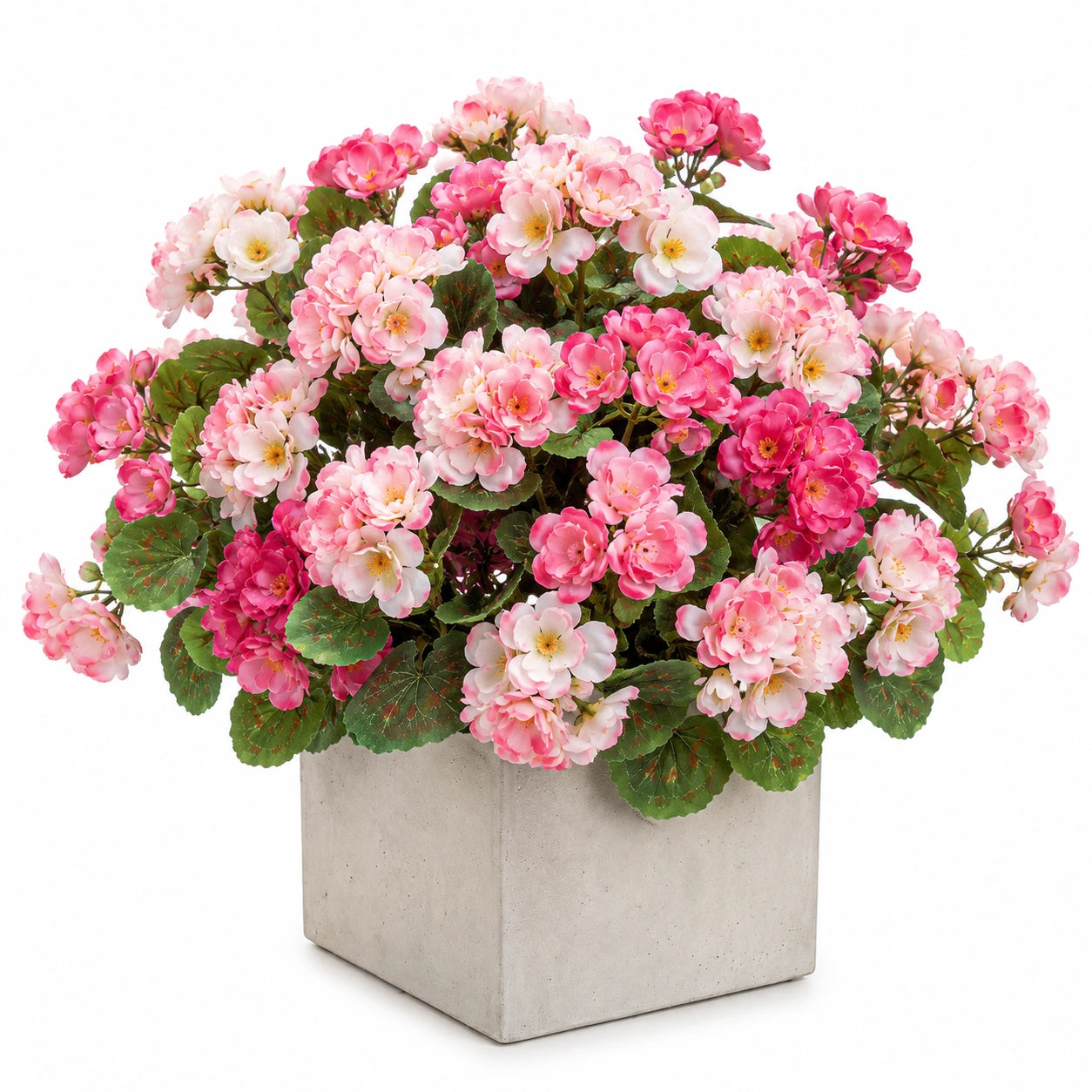 Bégonia artificiel en pot carré rose