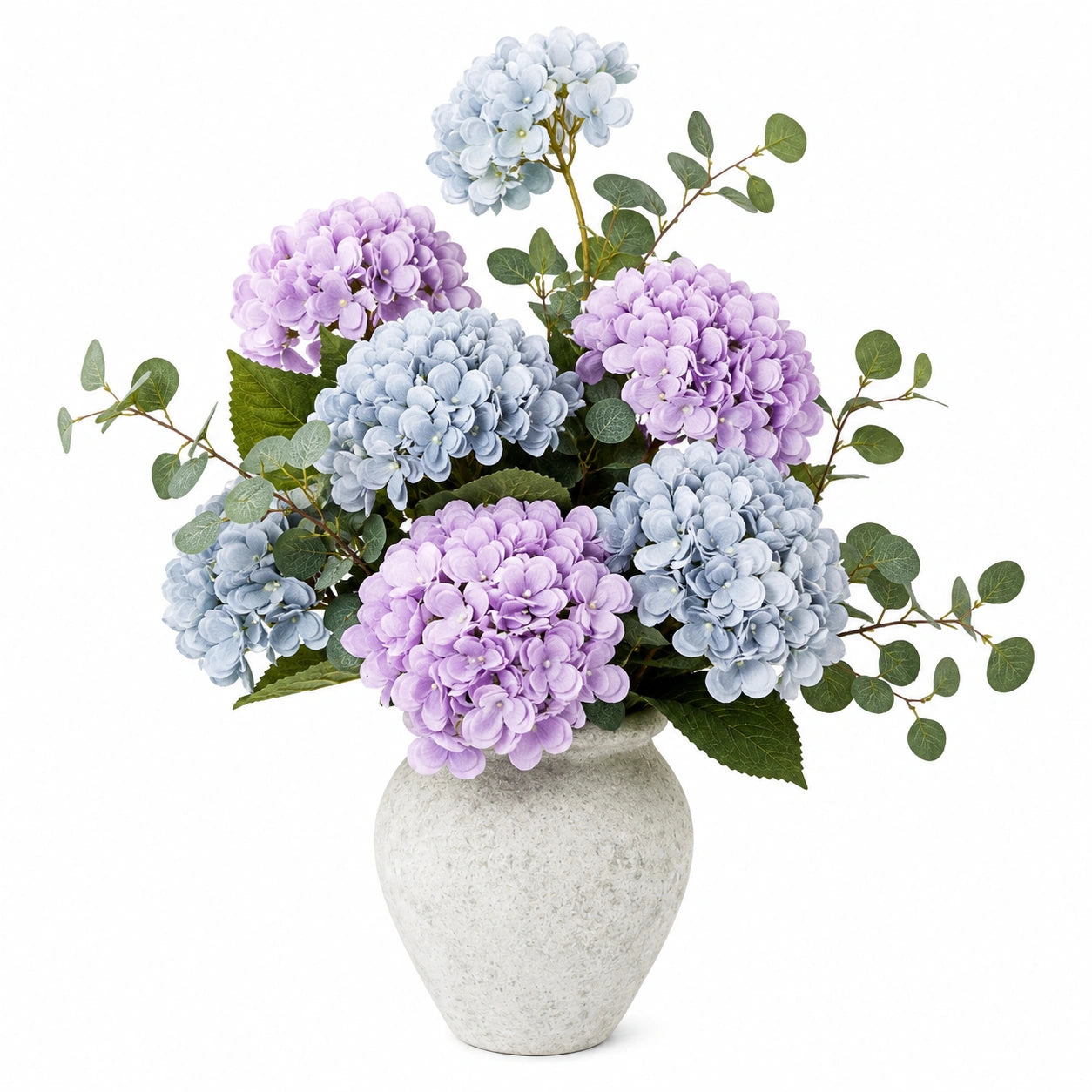 Bouquet d'Hortensias Artificiels Bleu et Violet en Pot