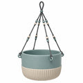 Pot de Fleurs Suspendu Bleu et Beige avec Corde Tressée Décorée