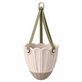 Pot de Fleurs Suspendu Beige avec Sangles Vertes
