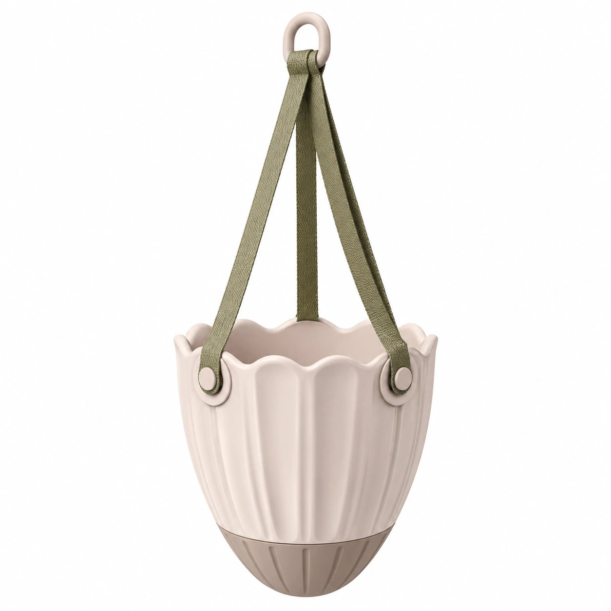 Pot de Fleurs Suspendu Beige avec Sangles Vertes