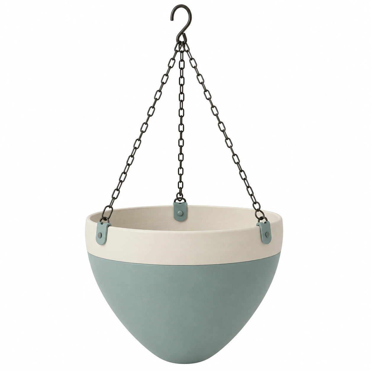 Panier à fleurs suspendu bleu-gris et écru