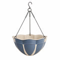 Pot de Fleur Suspendu Bleu et Beige avec Chaînes en Métal