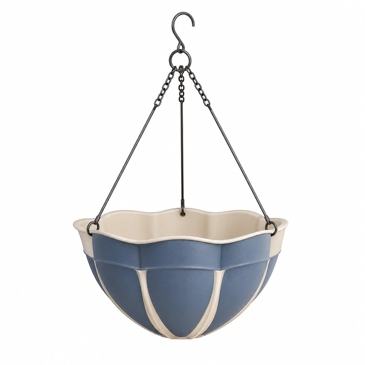Pot de Fleur Suspendu Bleu et Beige avec Chaînes en Métal