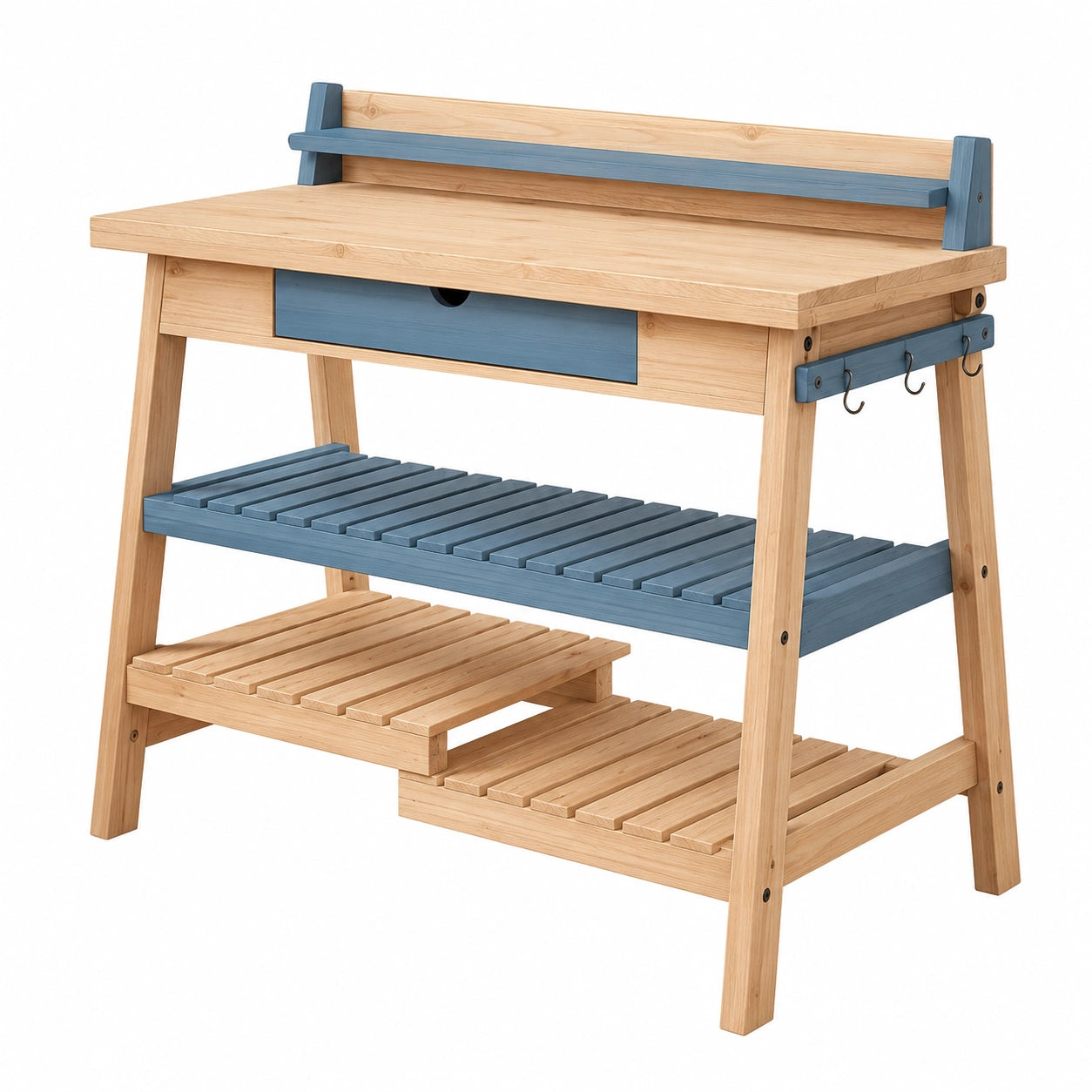 Table de Jardinage en Bois avec Tiroir et Étagères Bleu