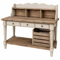 Table de Travail Rustique en Bois Clair avec Tiroirs