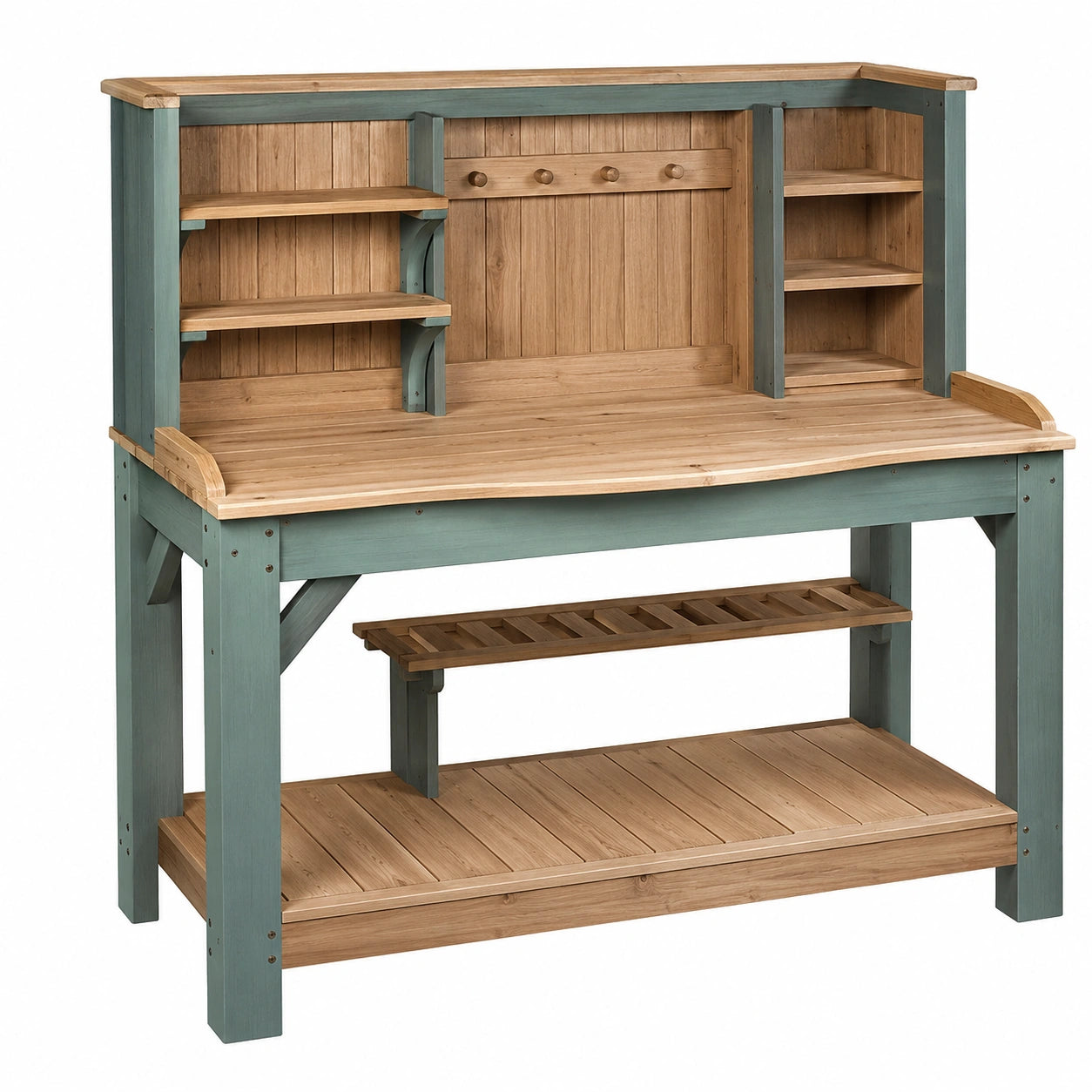 Table de jardinage en bois avec étagères intégrées - Brun/Vert