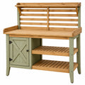 Table de rempotage extérieure en bois et vert avec étagères