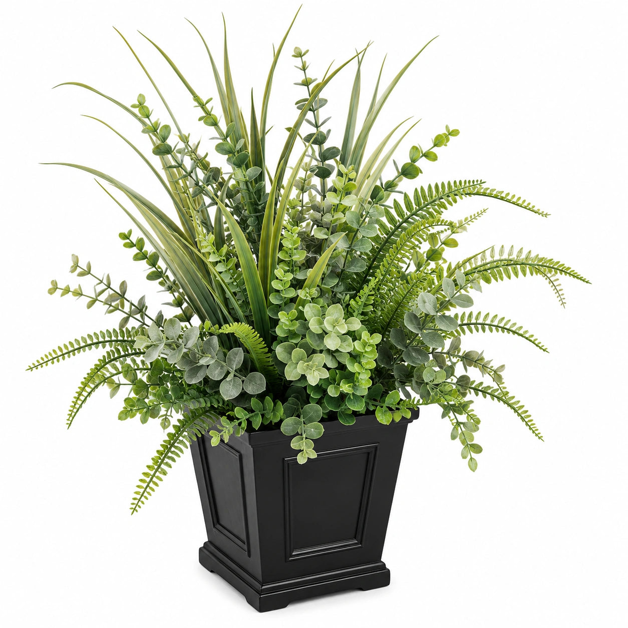 Arrangement de Feuillage Artificiel Vert avec Pot Noir