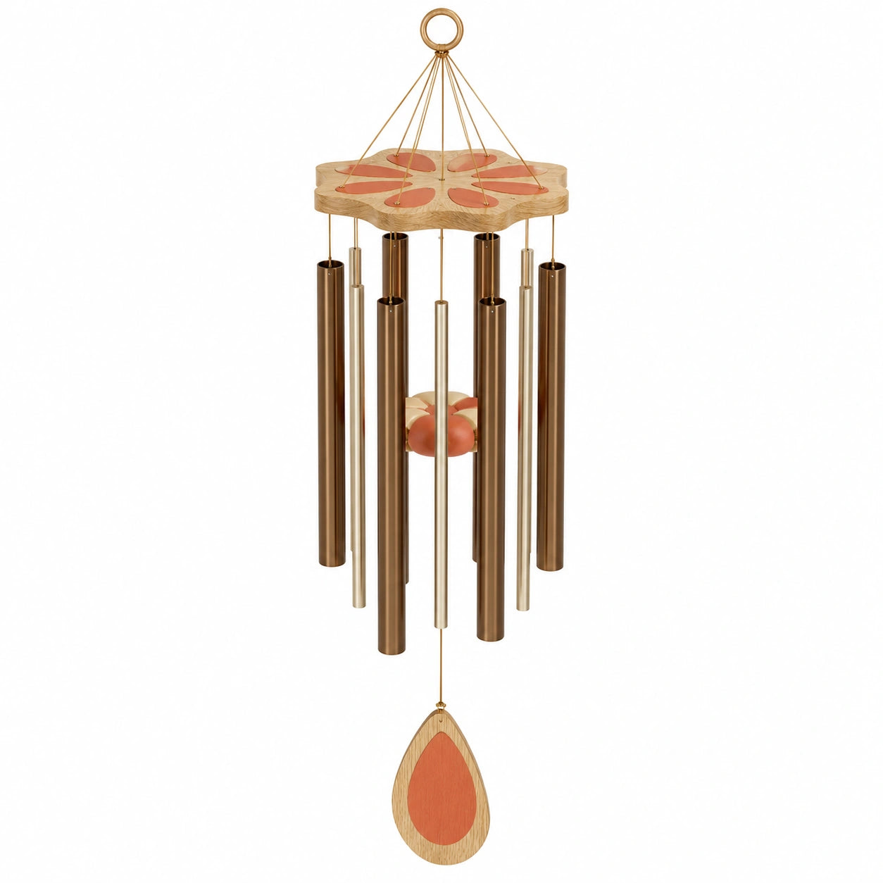 Carillon éolien en métal et bois avec motif floral 70 cm