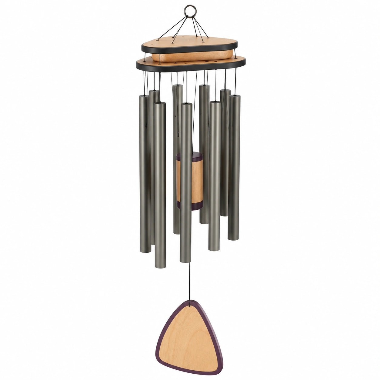 Carillon Éolien Métal et Bois, Argenté/Bois, 80 cm