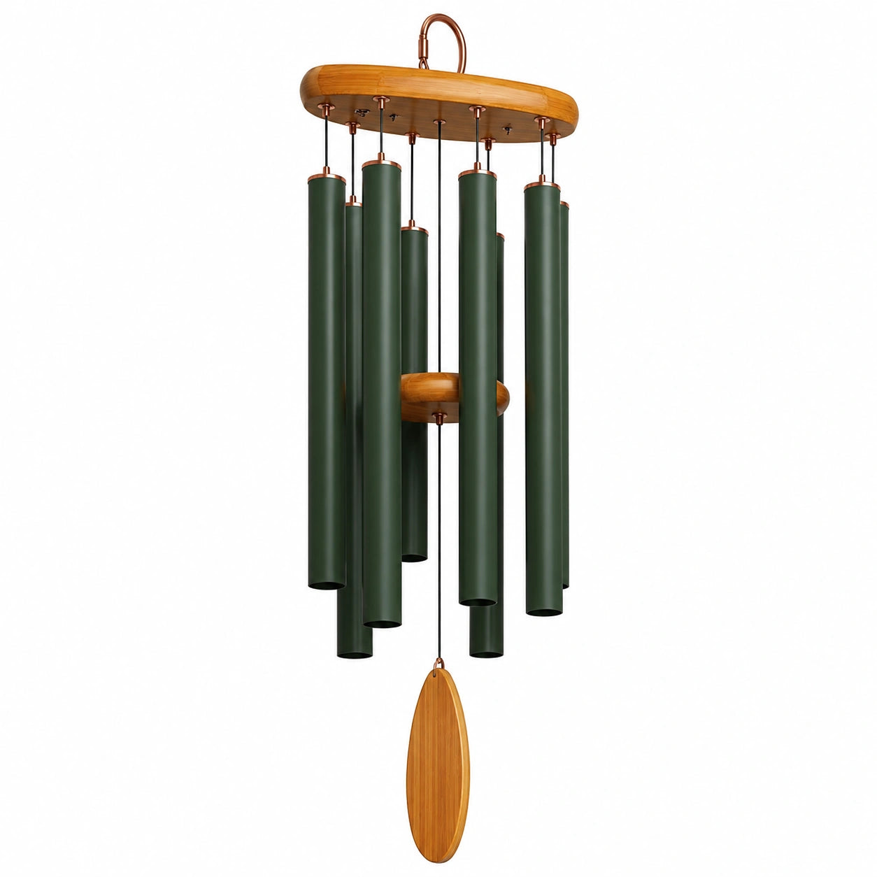 Carillon éolien vert avec détails en bois