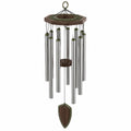 Carillon éolien hexagonal argent et bois pour extérieur