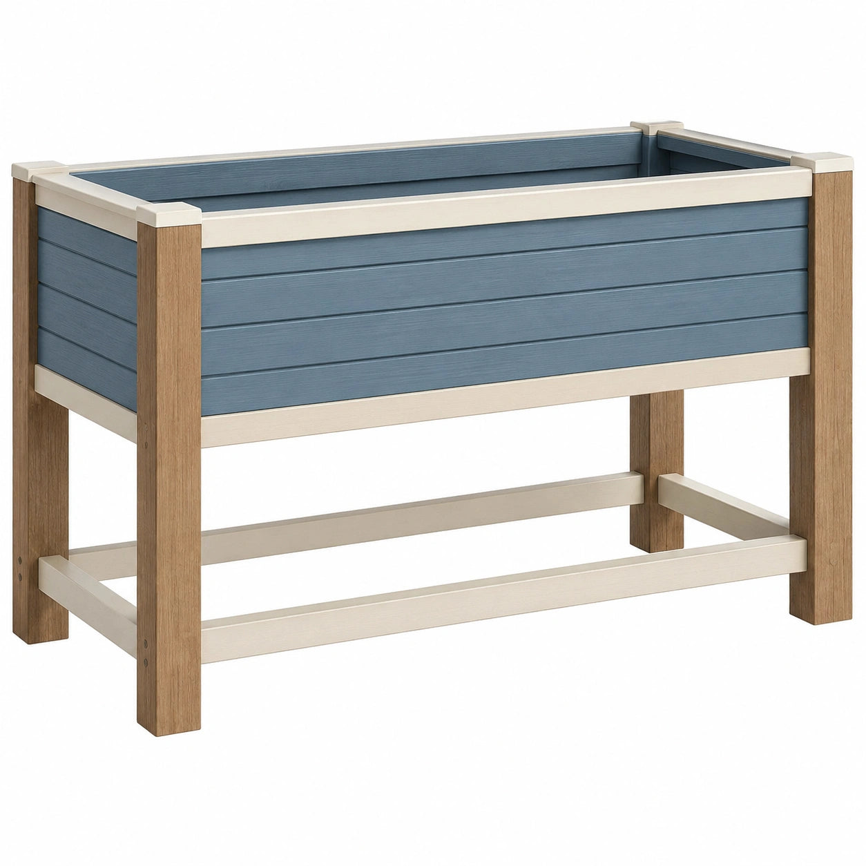 Jardinière surélevée bleu et bois avec drainage intégré