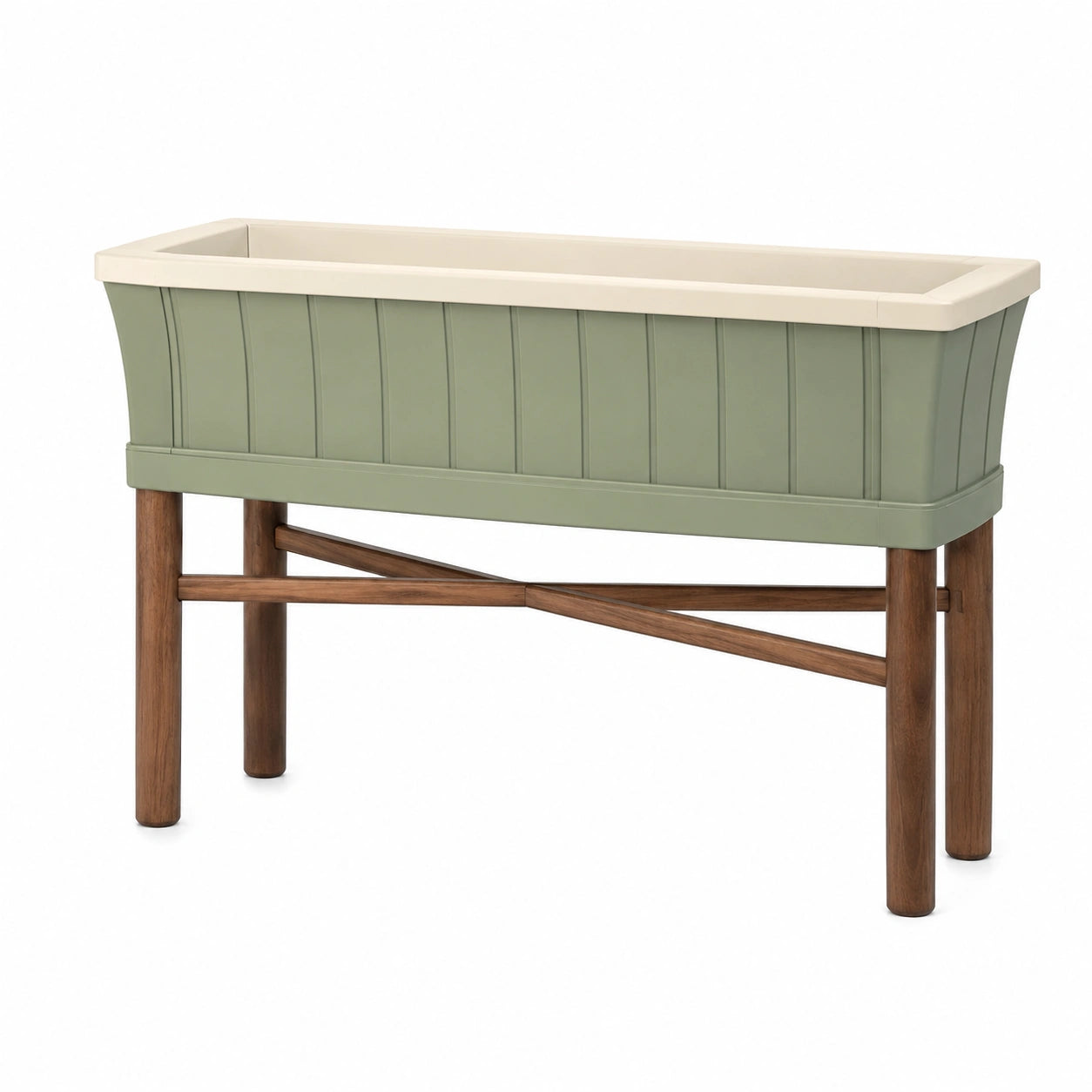 Jardinière surélevée verte et beige avec support en bois