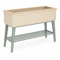 Jardinière surélevée beige et vert avec étagère de rangement
