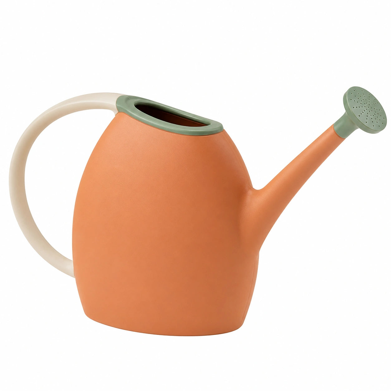 Arrosoir ergonomique 5L en plastique orange, vert et beige