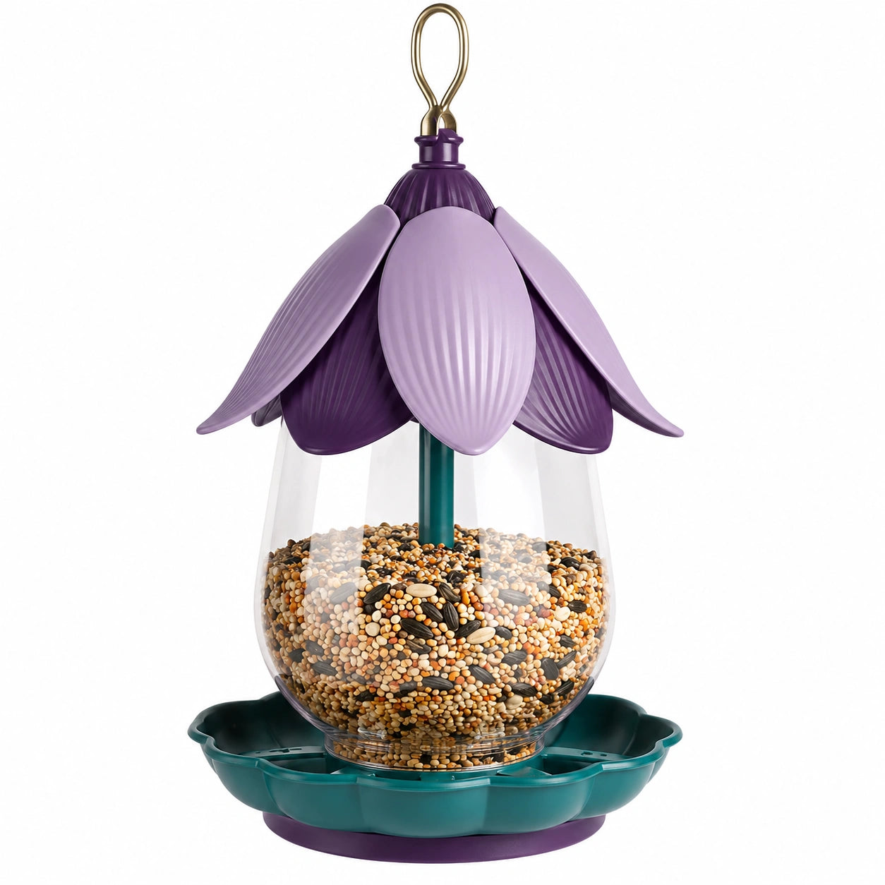 Mangeoire en Forme de Fleur pour Oiseaux, Violet et Vert