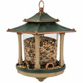 Mangeoire à oiseaux suspendue en forme de pagode vert et bronze 30 cm