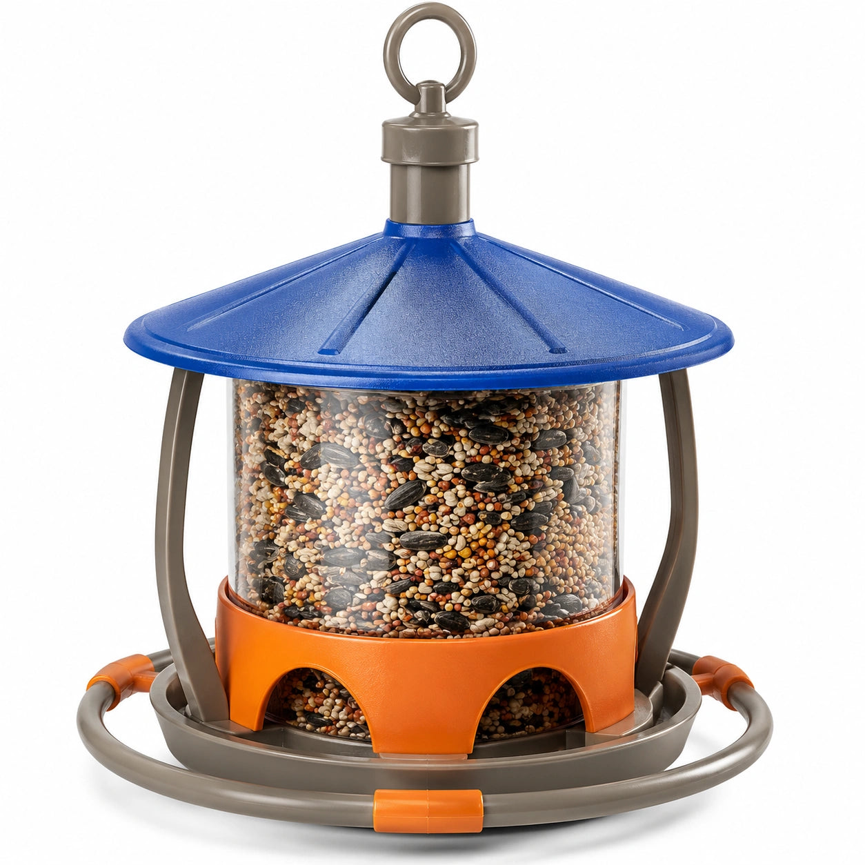 Mangeoire à Oiseaux Suspendue avec Toit Bleu, Orange et Gris