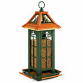 Mangeoire à oiseaux extérieure verte et orange avec toit pyramidal