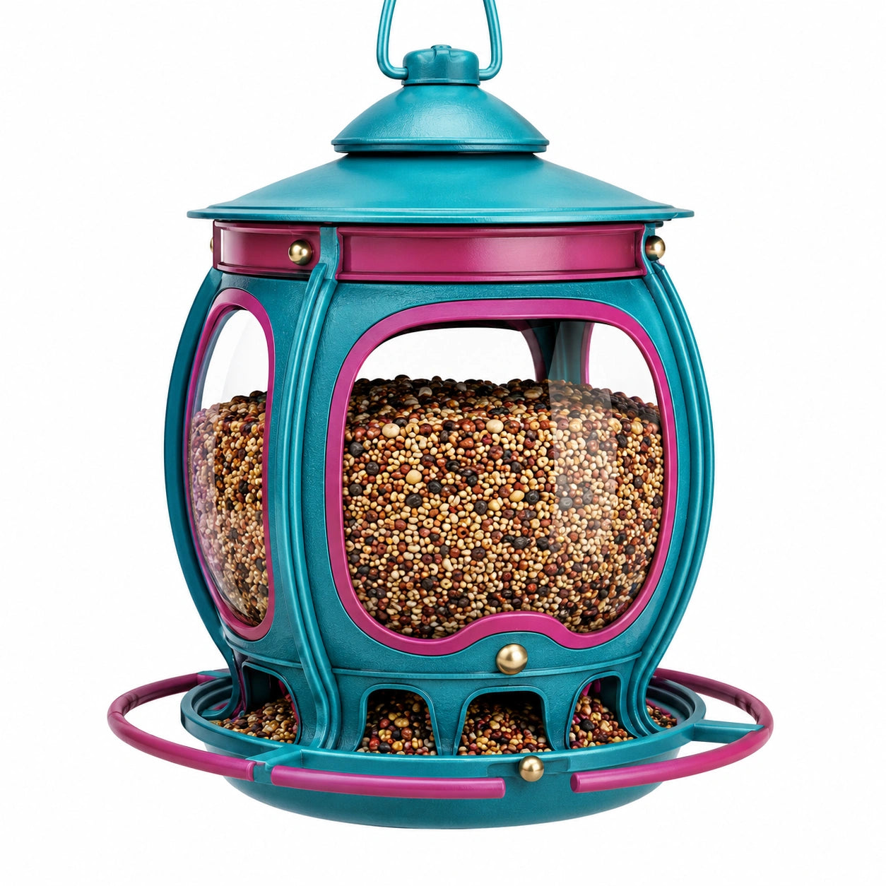 Mangeoire à oiseaux suspendue bleue et rose pour jardin